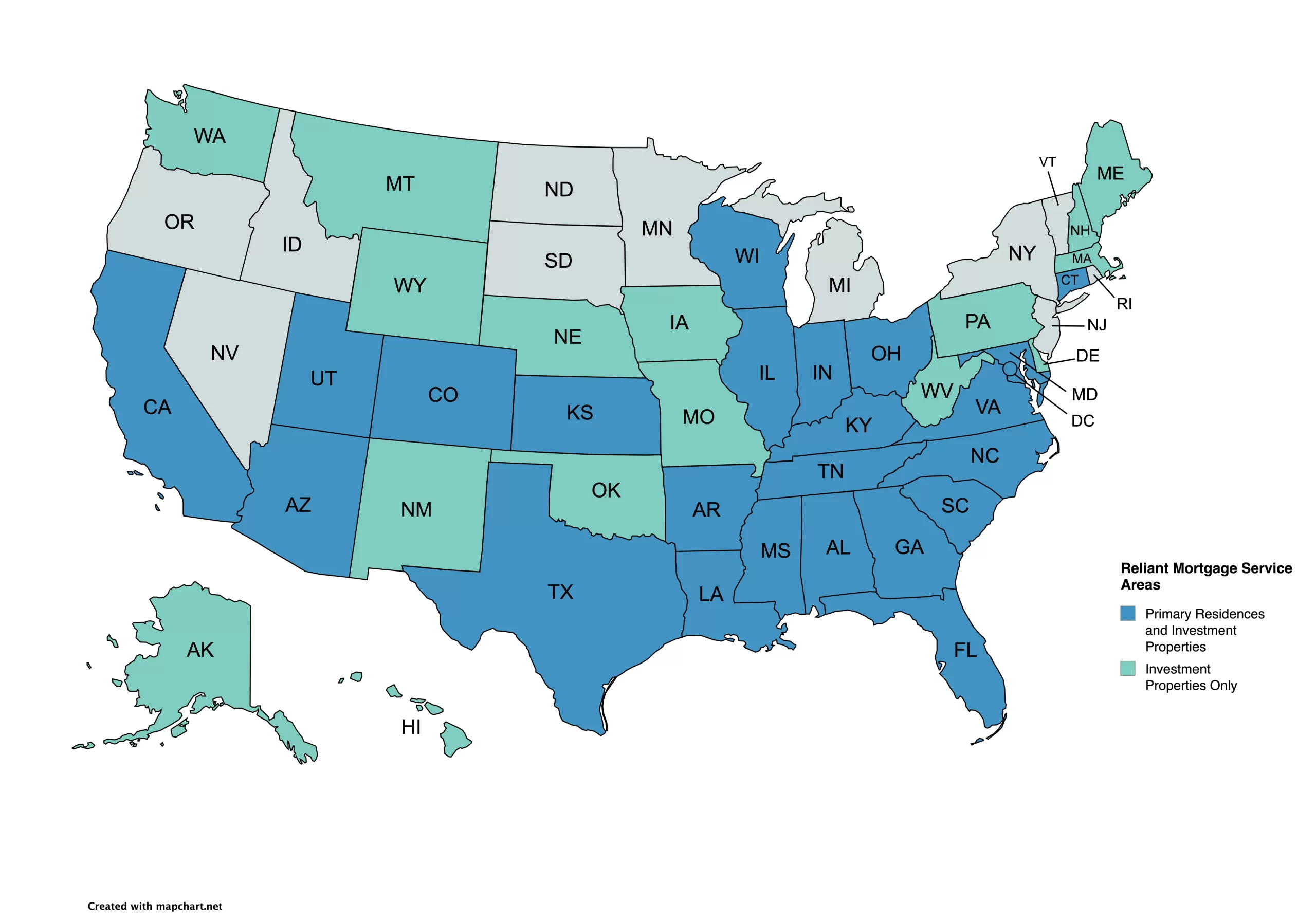 Reliant Mortgage Service Areas