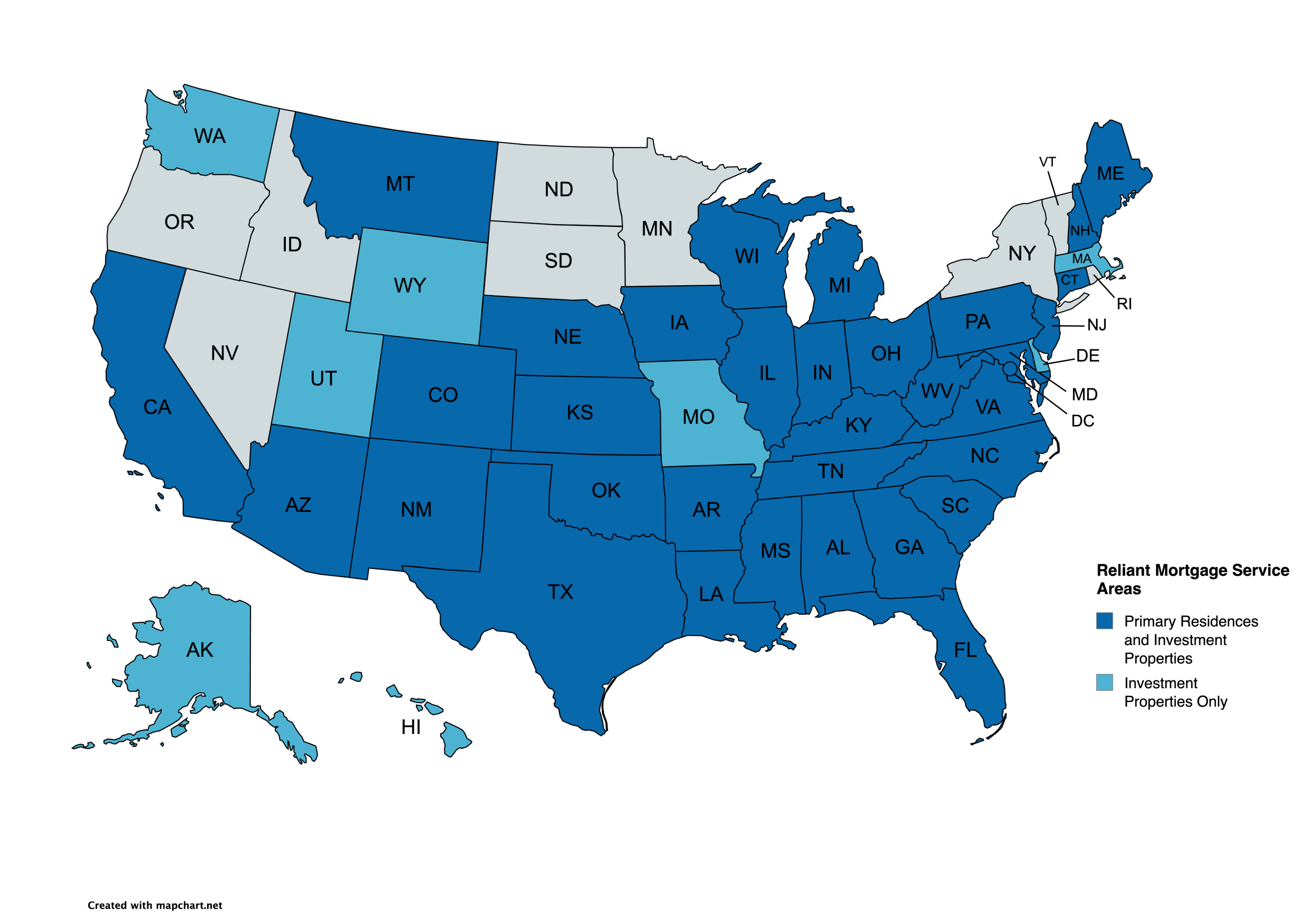 Reliant Mortgage Service Areas